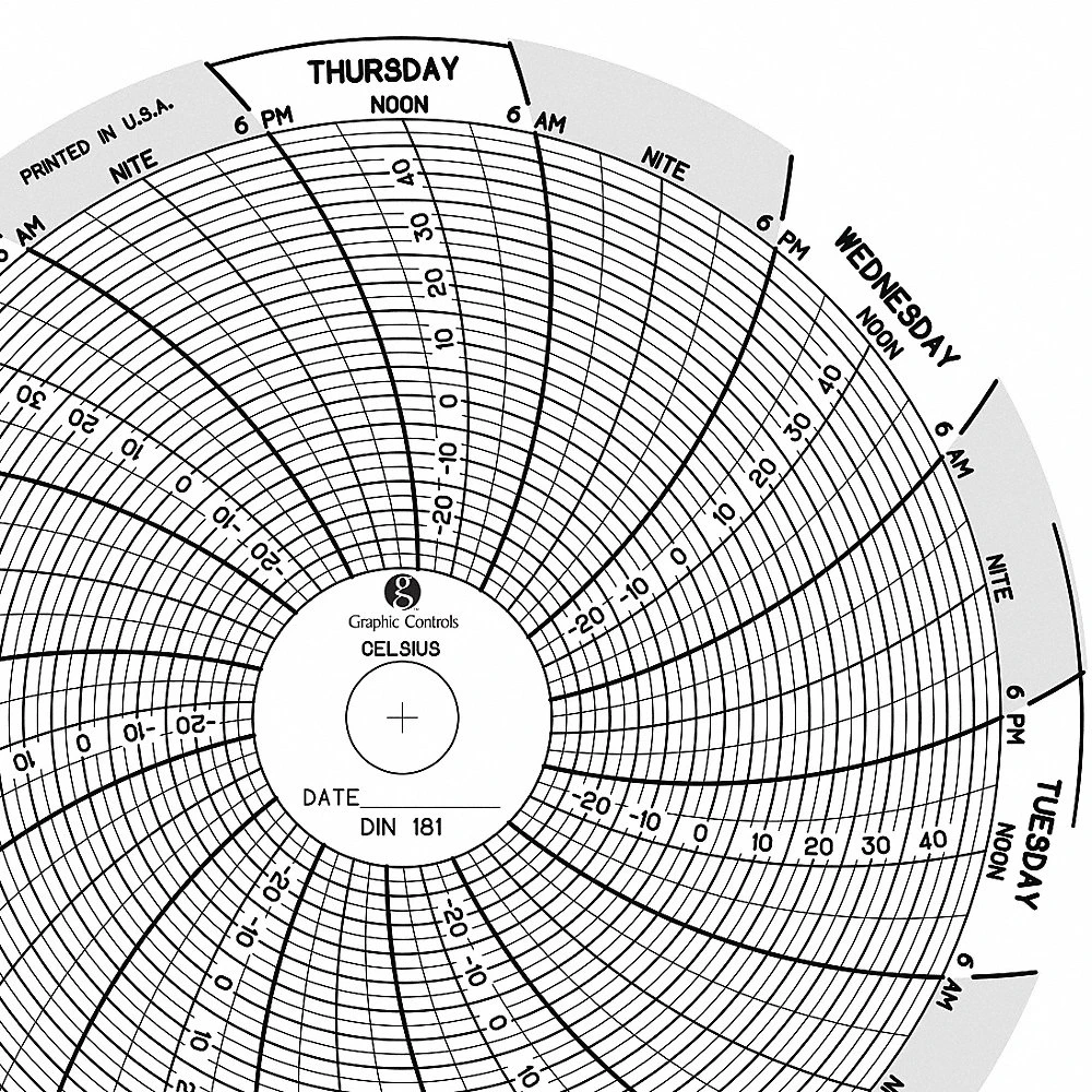 GRAPHIC CONTROLS Chart 181 Circular Paper Chart, 4 Inch Chart Dia, -30 Deg to 50 Deg C, 60 Pack | CR3HKN 30ZX47