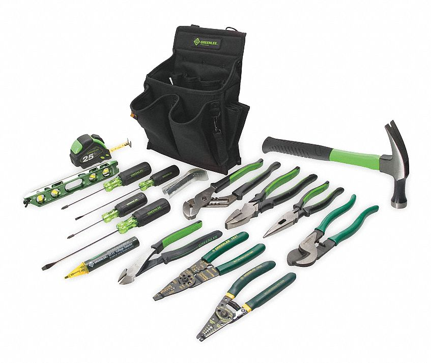 GREENLEE 0159-12 Electricians Tool Set, 10 x 7 x 13 Inch Size, 17 Pieces | AC2XXK 2NYH4
