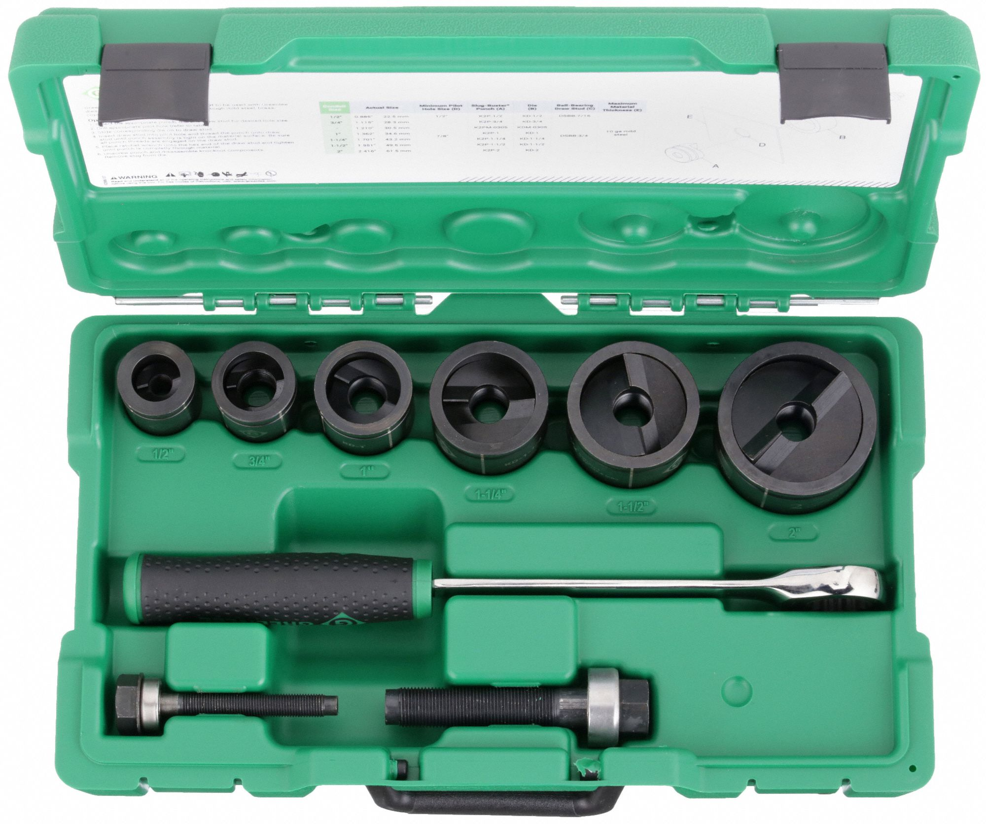 Knockout Kit, With Ratchet And Punch, 1/2 To 2 Inch Conduit Size, 15 Pieces