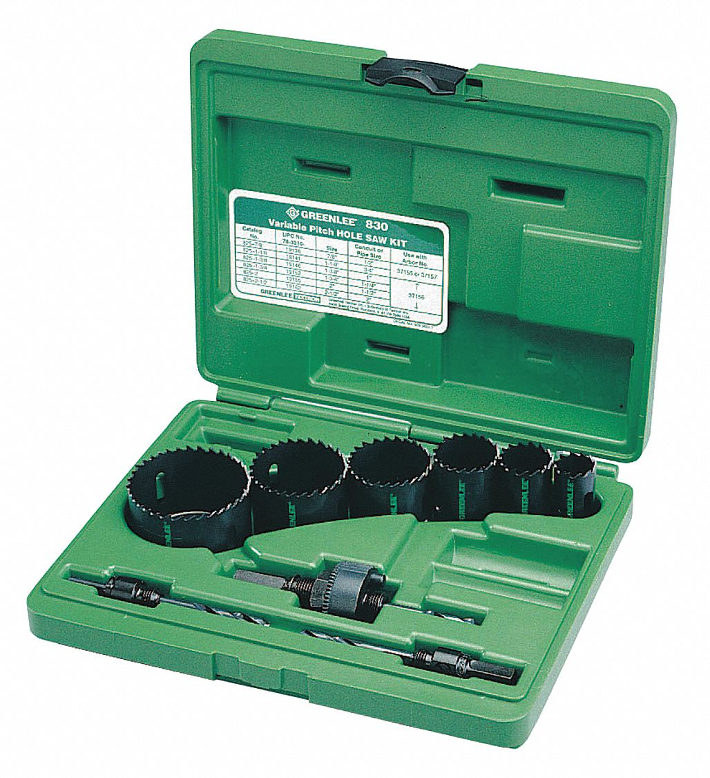 GREENLEE 830 Hole Saw Set, 1/2 To 2 Inch Conduit Cutting Size, 9 Pieces | AH4VNP 35MJ17