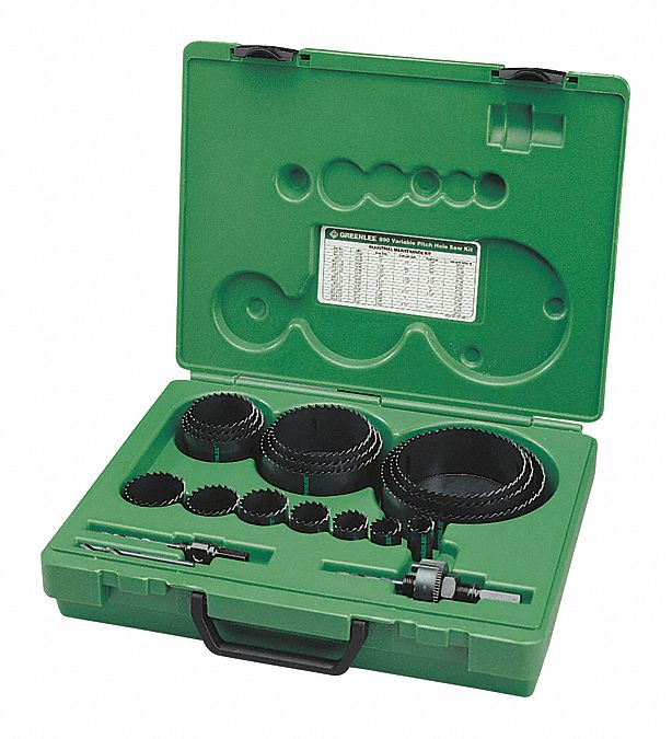 GREENLEE 890 Industrial Maintenance Hole Saw Set, 3/4 To 4-3/4 Inch Conduit Cutting Size, 19 Piece | AH4VLW 35MH75