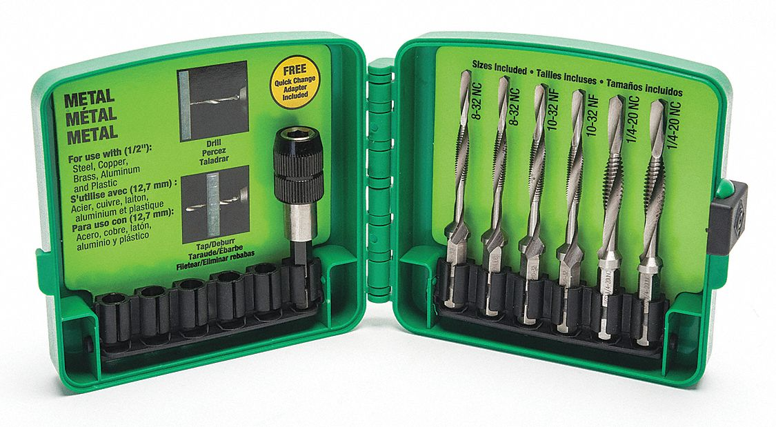 GREENLEE LDTAPKIT Drill Tap Kit, 8-32 To 1/4-20 Size, HSS, 6 Pieces | AH2WTL 30HK33