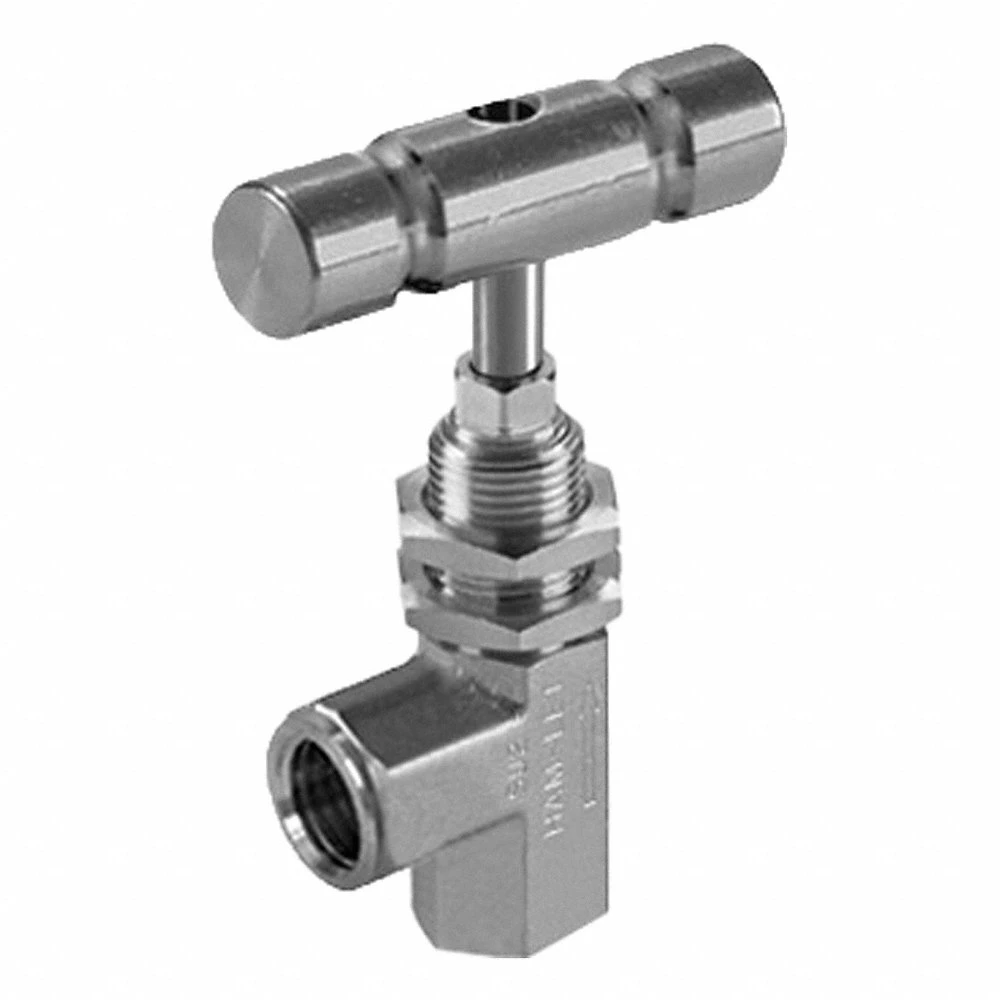 Plumbing Needle Valve, Angle Valve Body, 316 Stainless Steel, Integral Bonnet, FNPT x FNPT