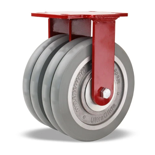 Dual Wheel Rigid Caster, 8 x 2 Inch, Grey Poly On Alum Center, 1/2 Inch Precision Bearing