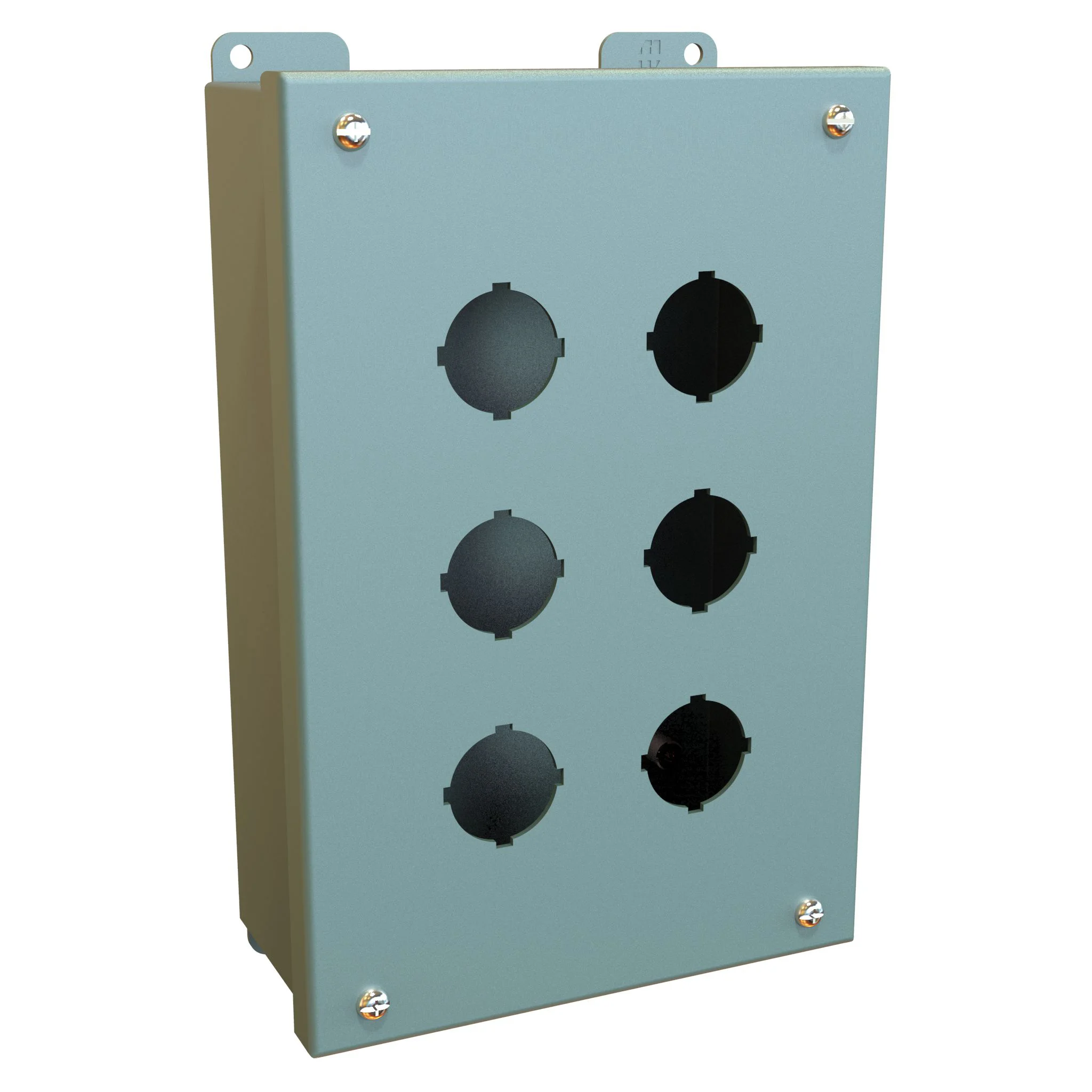 HAMMOND 1435H Pushbutton Enclosure, 6 Holes, 30mm, 10 x 7 x 3 Inch Size, Wall Mount, Carbon Steel | CV7JMZ