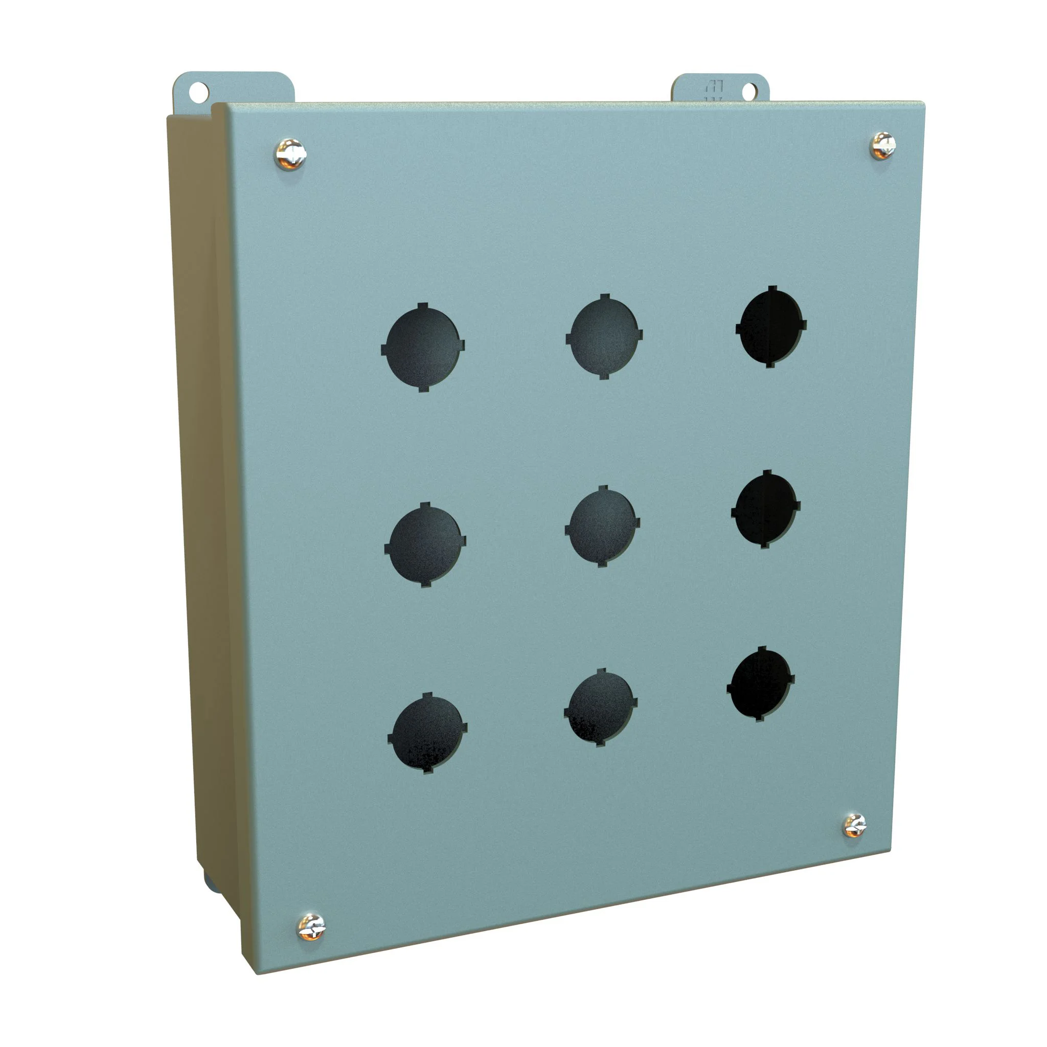 HAMMOND 1435MK Pushbutton Enclosure, 9 Holes, 22mm, 10 x 9 x 3 Inch Size, Wall Mount, Carbon Steel | CV7JNH