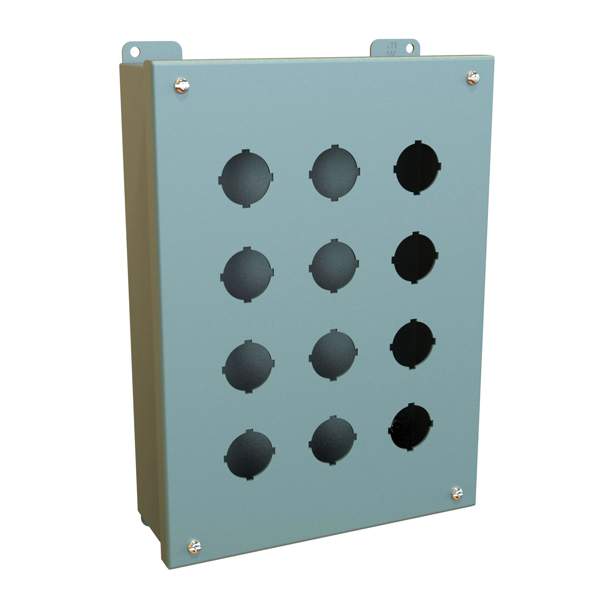 HAMMOND 1435O Pushbutton Enclosure, 12 Holes, 30mm, 12 x 9 x 3 Inch Size, Wall Mount, Carbon Steel | CV7JPB