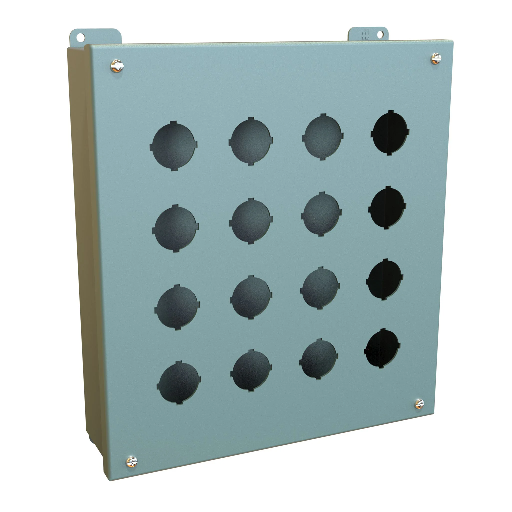 HAMMOND 1435S Pushbutton Enclosure, 16 Holes, 30mm, 12 x 11 x 3 Inch Size, Wall Mount, Carbon Steel | CV7JPC