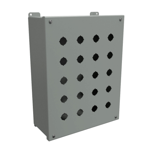 Pushbutton Enclosure, 20 Holes, 22mm, 14 x 11 x 5 Inch Size, Wall Mount, Carbon Steel