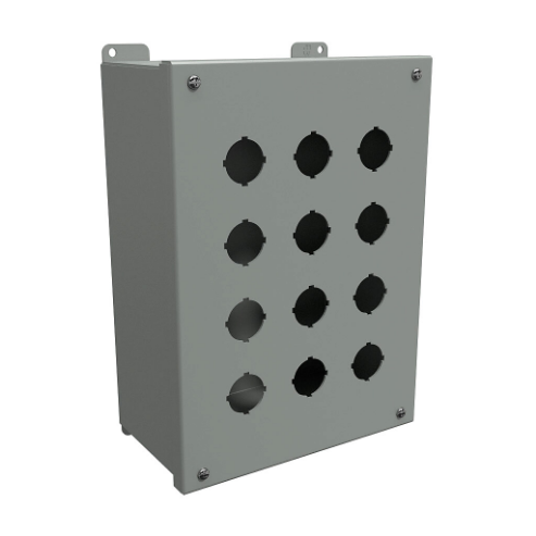 Pushbutton Enclosure, 12 Holes, 30mm, 12 x 9 x 5 Inch Size, Wall Mount, Carbon Steel