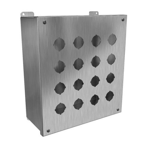 Pushbutton Enclosure, 16 Holes, 30mm, 12 x 11 x 5 Inch Size, Wall Mount
