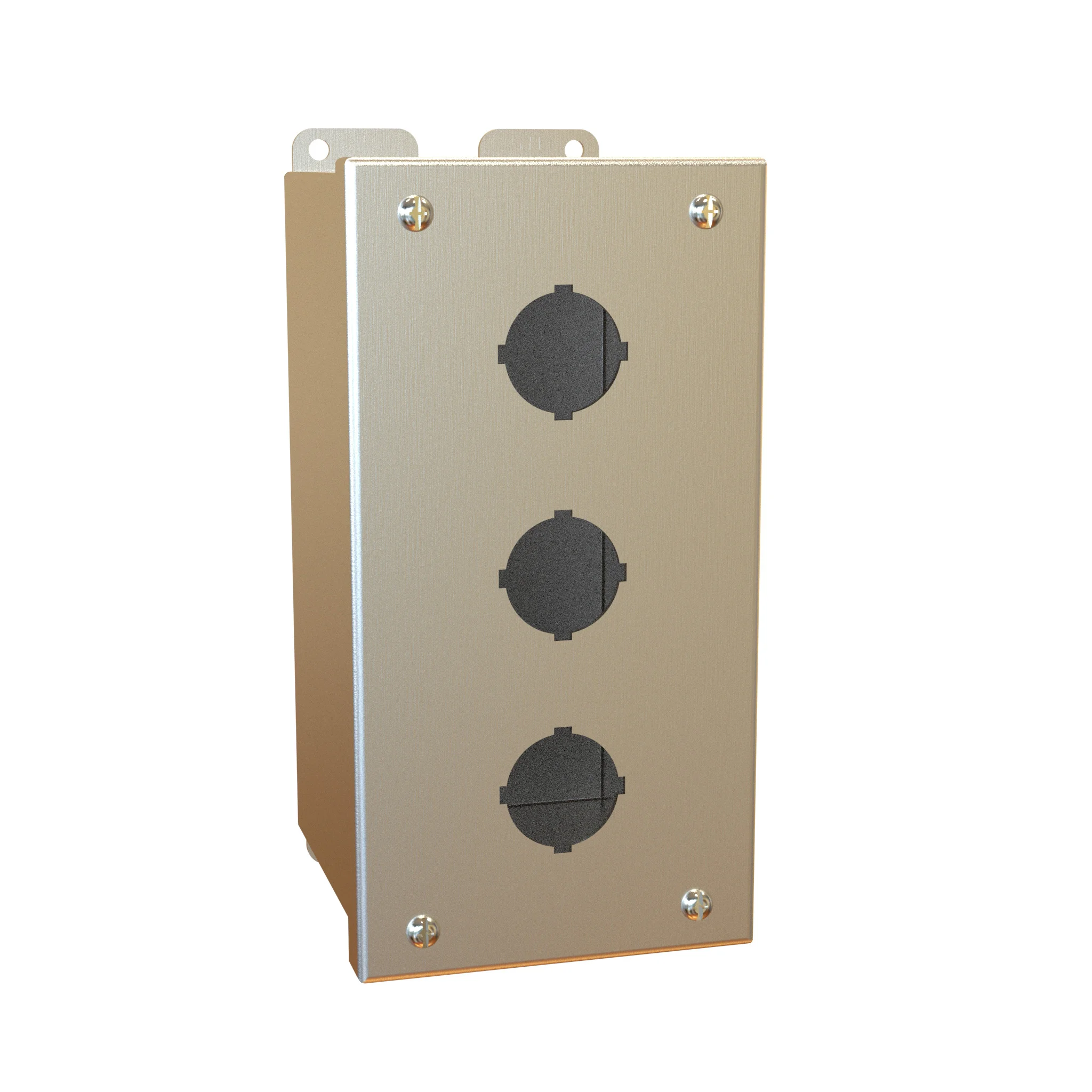 HAMMOND 1437SSC Pushbutton Enclosure, 3 Holes, 30mm, 8 x 4 x 5 Inch Size, Wall Mount, 304 Stainless Steel | CV7JRG