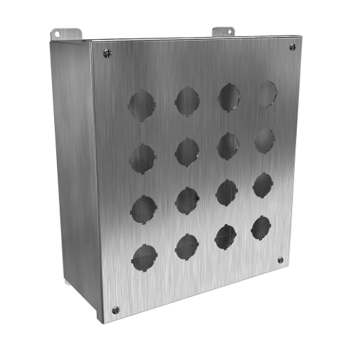 Pushbutton Enclosure, 16 Holes, 30mm, 12 x 11 x 5 Inch Size, Wall Mount