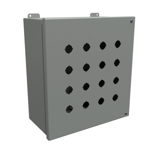 HAMMOND 1489MP16 Pushbutton Enclosure, 16 Holes, 22mm, 13 x 12 x 6 Inch Size, Wall Mount, Carbon Steel | CV7JRN