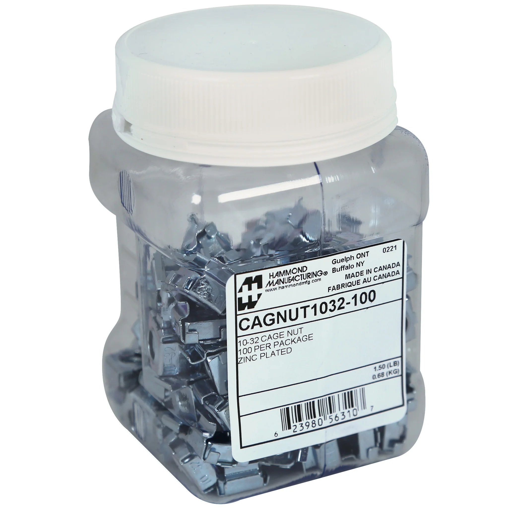 HAMMOND CAGNUT1032-100 Square Hole Cage Nut, #10-32 Unf, Carbon Steel, Zinc Plated Finish, Pack Of 100 | CV7UKQ