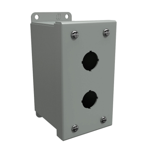 Pushbutton Enclosure, 2 Holes, 22mm, 6 x 3 x 4 Inch Size, Wall Mount, Carbon Steel