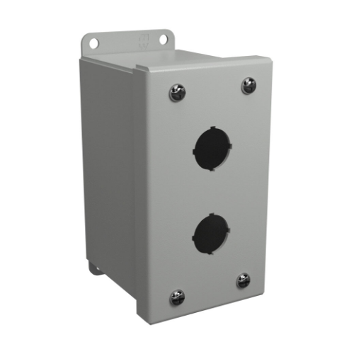 Pushbutton Enclosure, 2 Holes, 22mm, 5 x 3 x 4 Inch Size, Wall Mount, Carbon Steel