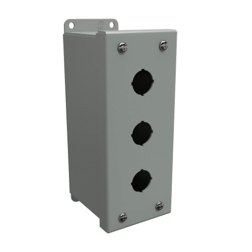 Pushbutton Enclosure, 3 Holes, 22mm, 7 x 3 x 4 Inch Size, Wall Mount, Carbon Steel