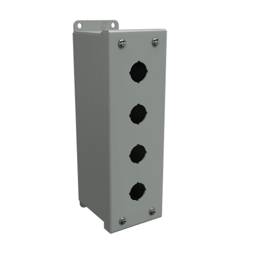 Pushbutton Enclosure, 4 Holes, 22mm, 9 x 3 x 4 Inch Size, Wall Mount, Carbon Steel