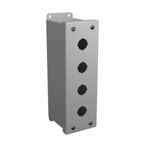 Pushbutton Enclosure, 4 Holes, 22mm, 9 x 3 x 4 Inch Size, Wall Mount, Carbon Steel
