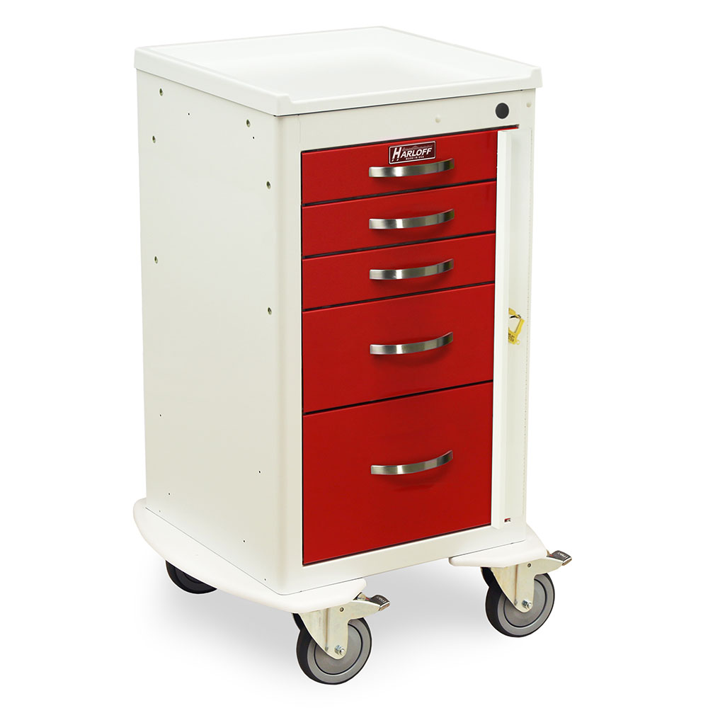 Harloff MPA1824B05 Narrow Five Drawer Aluminum Crash Cart, Breakaway Lock, 37.25 x 24.75 x 22 Inch Size | CJ6CQL