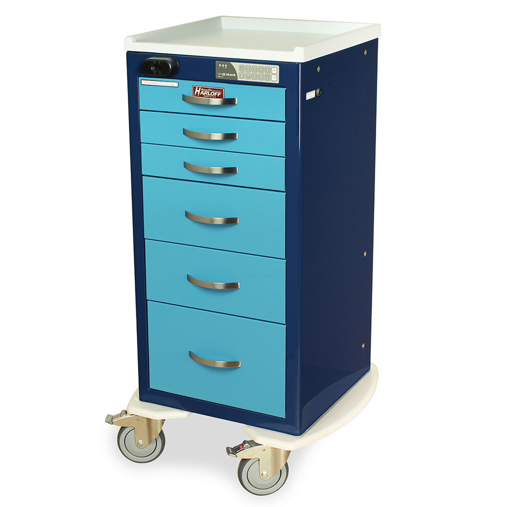 Harloff MPA1830ELP06 Anesthesia Cart, Six Drawers, Electronic Lock, 43.75 x 24.75 x 22 Inch Size, Aluminum | CJ6CQX