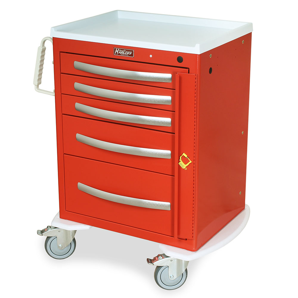 Harloff MPA2424B05 Crash Cart, Five Drawers, Breakaway Lock, 37.25 x 30 x 22 Inch Size, Aluminum | CJ6CRA