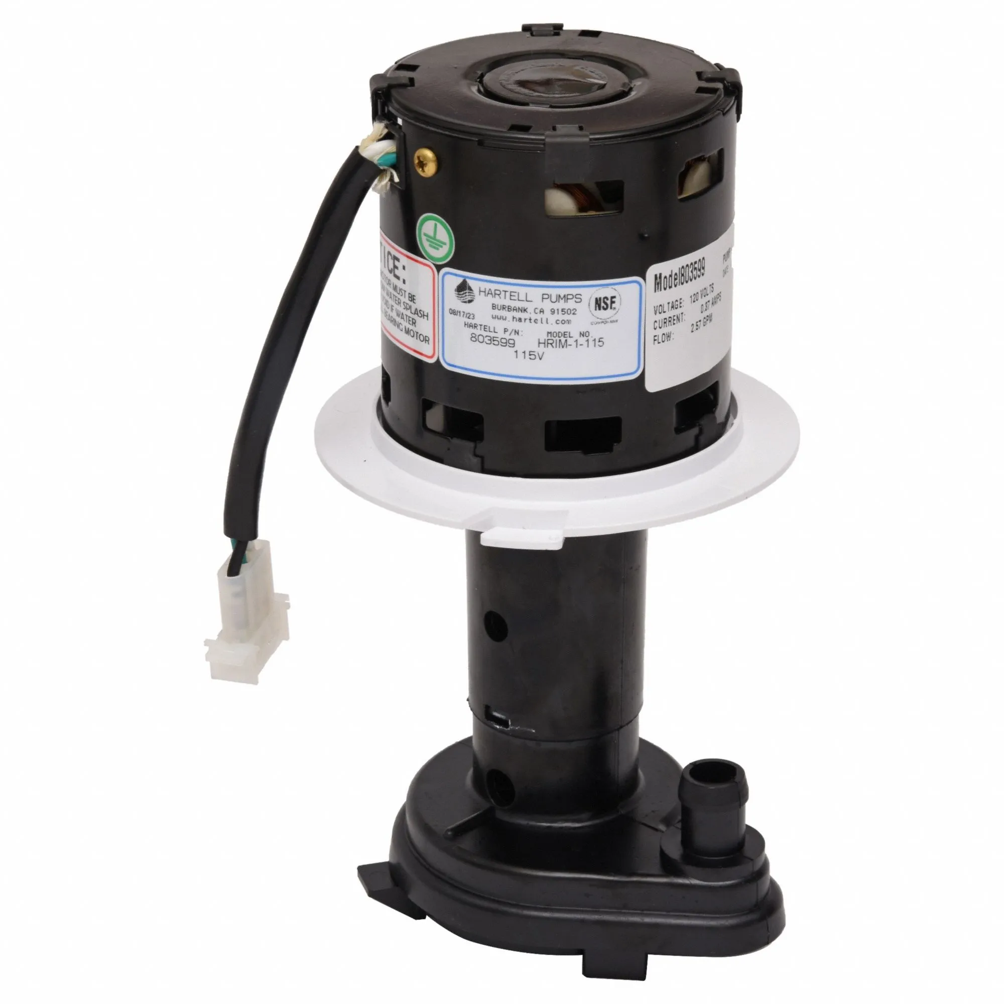 Ice Machine Pump, 1/4 HP, 115 VAC, 0.85 A, 10 ft. Max Lift, 1.8 GPM