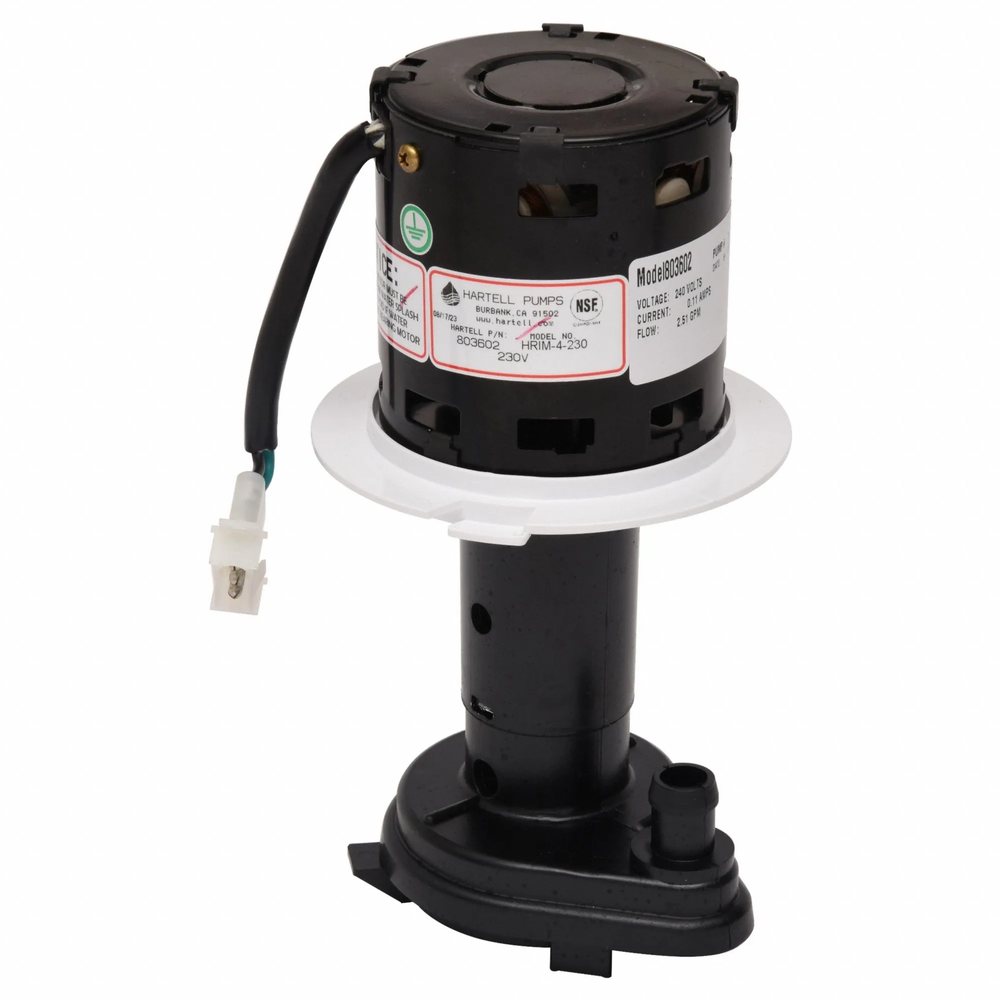 Ice Machine Pump: 1/6 HP, 230 VAC, 0.30 A, 8 ft. Max Lift, 7.6 GPM