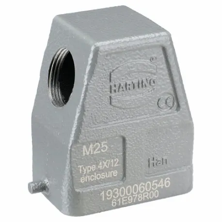 HARTING 19300060546 M25 Rectangular Connector Hood, Size 6 B, Side, Single-Entry, M25 Cable Entry, Aluminum | CU8EJB 793Y47