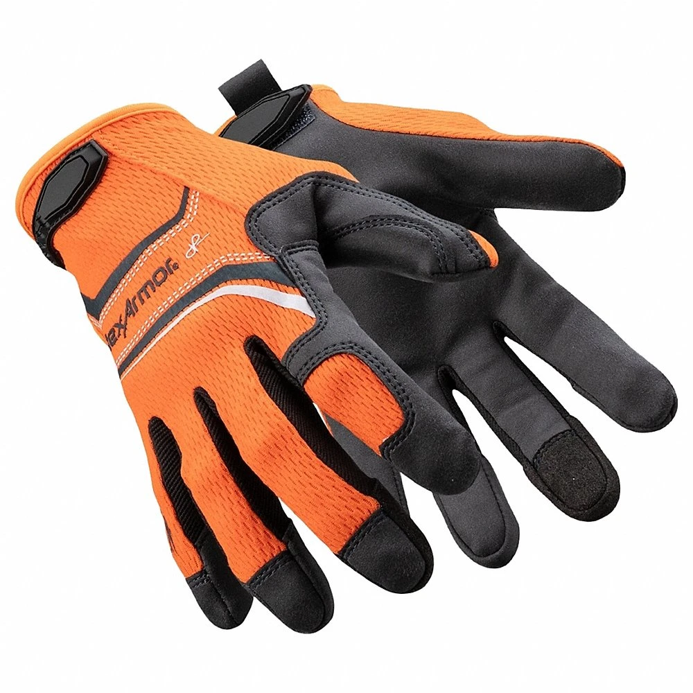 Mechanics Gloves, 3XL- 12, Mechanics Glove, ANSI Cut Level A5, Palm, Orange/Black, 1 Pair