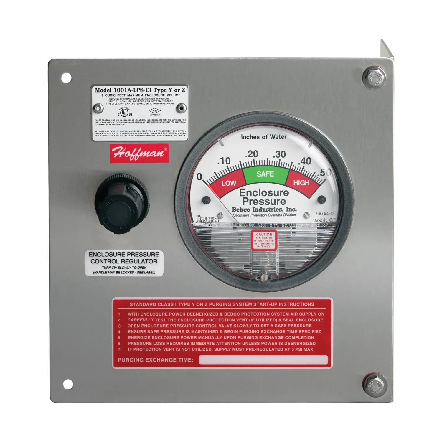 HOFFMAN A1001YZUMC1 Purging/Pressurization System, Small Volume, 2 cu. ft., Class 1 | CH8ALL