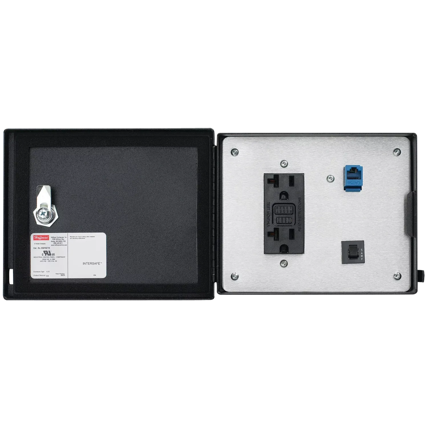 HOFFMAN HGF5ETHSS Data Interface Port, Stainless Steel Cover, 120V Gfci Receptacle/Rj45 | CT4HCX 787R81