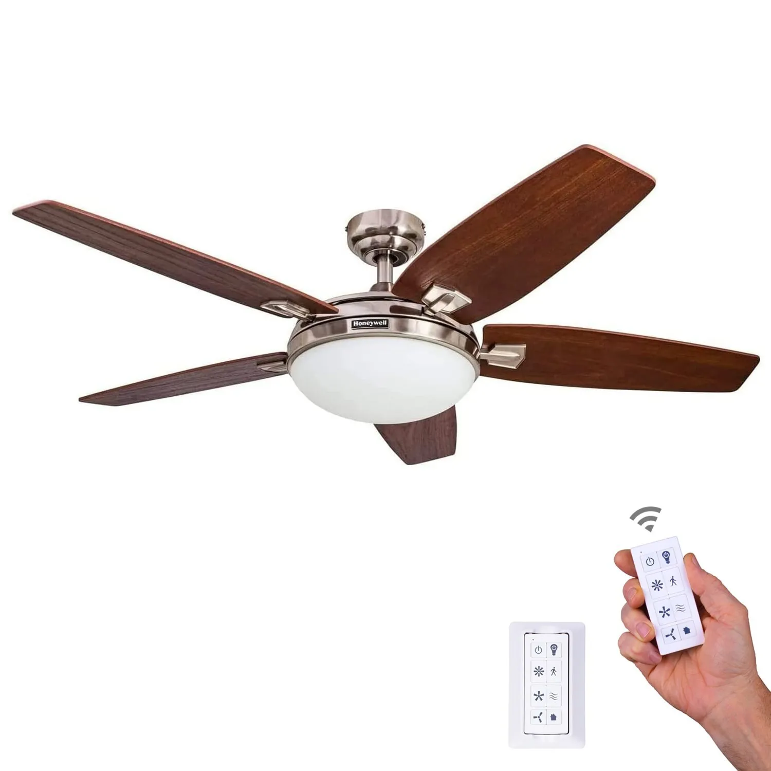HONEYWELL 50196-40 Carmel, 48 Inch Ceiling Fan with Light And Remote Control, Brushed Nickel | CY7TWX
