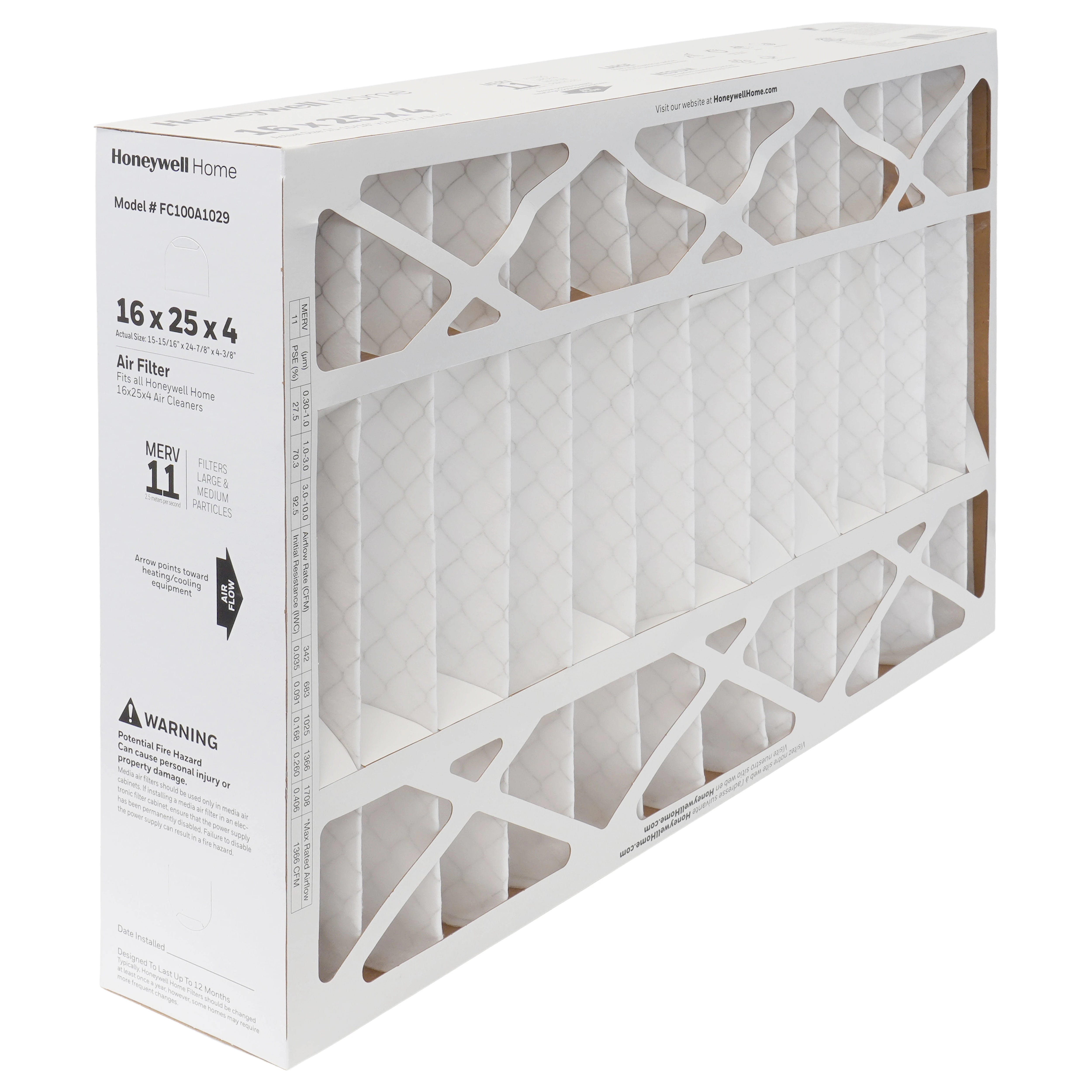 HONEYWELL FC100A1029 Pleated Filter 25 Inch Width 5 Inch D 16 Inch Height | AD2RQB 3TPR7