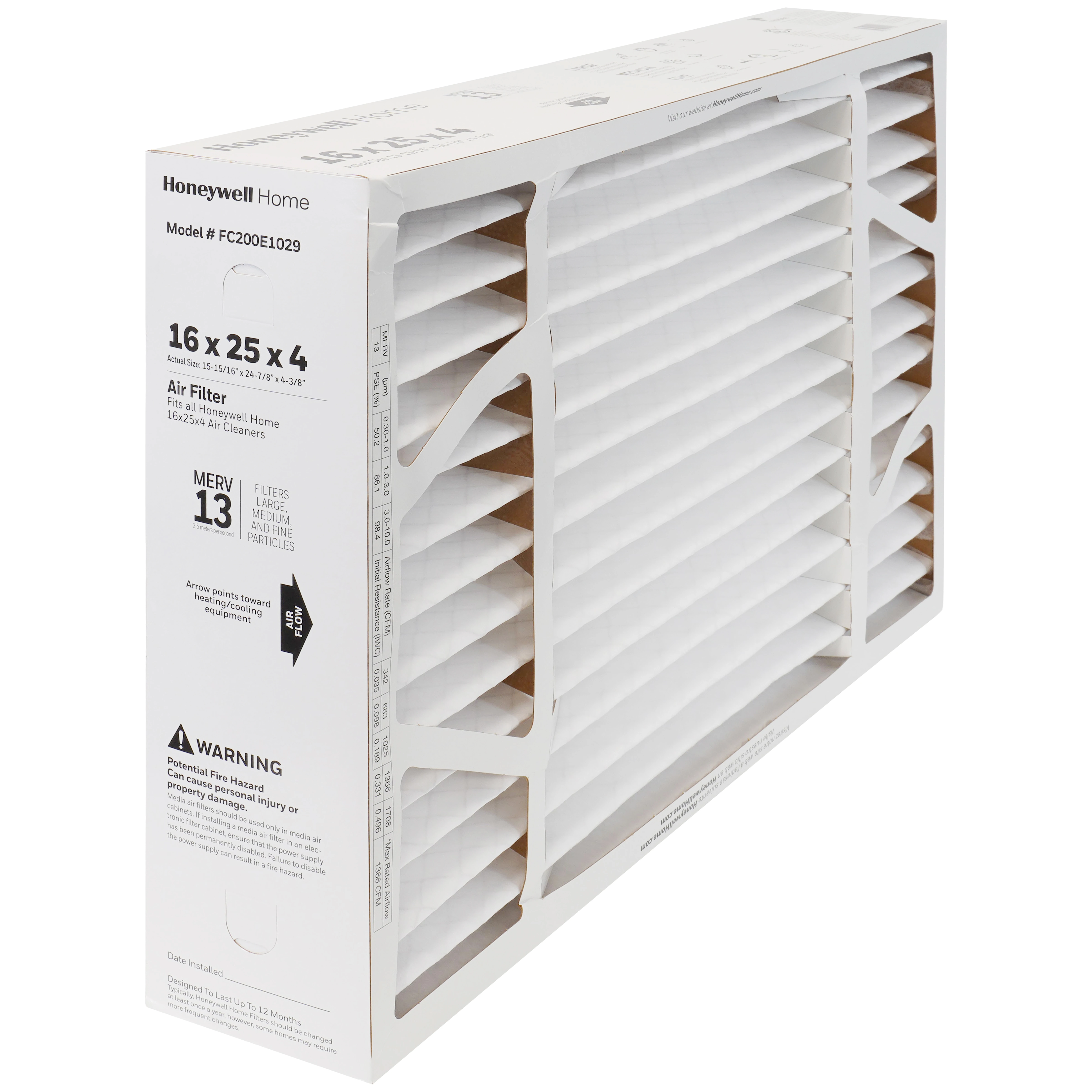 HONEYWELL FC200E1029 MEDIA REPLACEMENT FILTER, 16 Inch X 25 Inch, MERV, Panel, MERV 13 | CR4DAR 117AU9