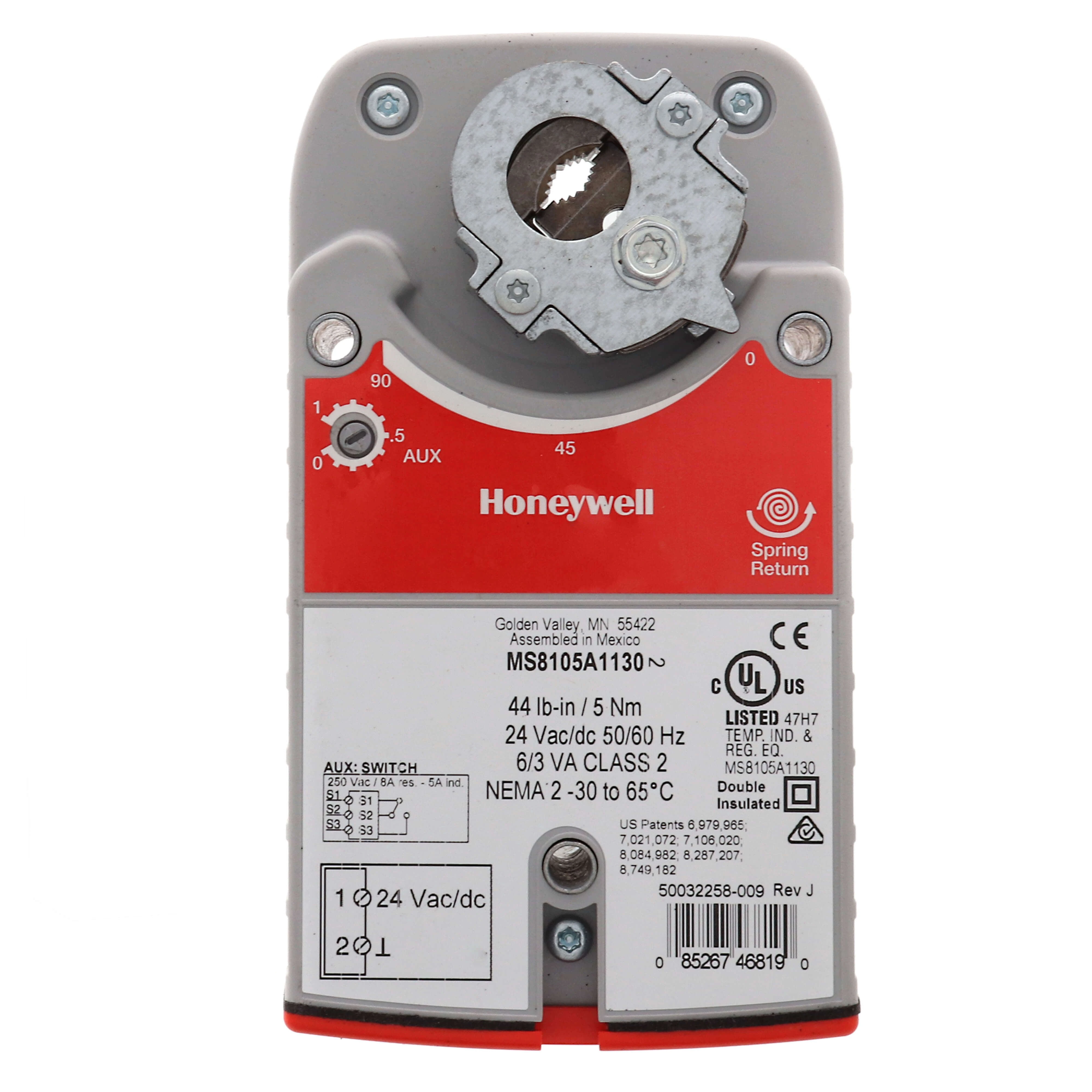 HONEYWELL MS8105A1130 On/Off SPST Electric Actuator, -22 Deg. to 149 Deg. F, 44 Inch -Lbs., 24 VAC/DC | CD3FVK 278Y42