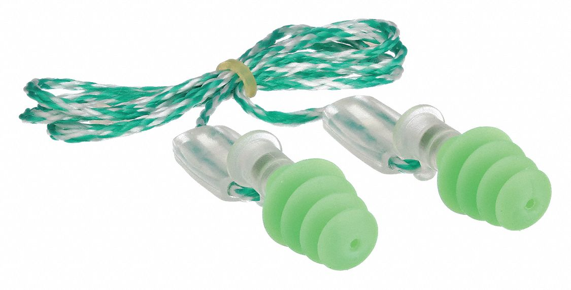 Ear Plugs, Flanged, 21 Db Nrr, General Purpose, Corded, Reusable, Push-In