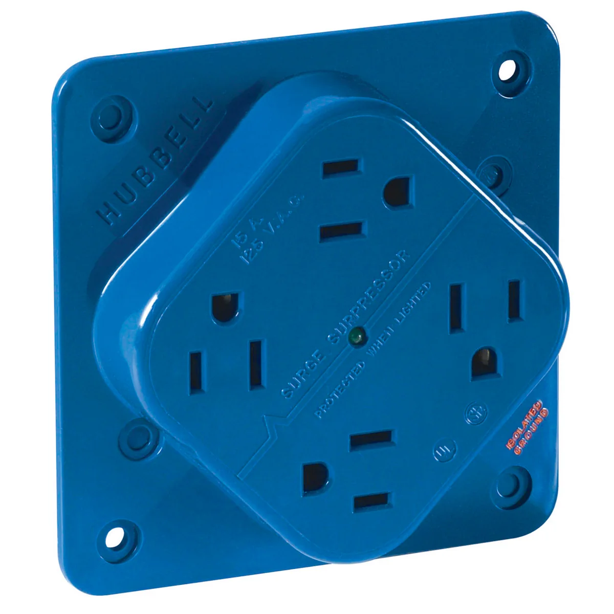 GRAINGER 1254SA Receptacle, Quad, 5-15R, 15 A, 125V AC, Blue, 2 Poles, Screw Terminals, Std Resist | CP8XWX 52HC41