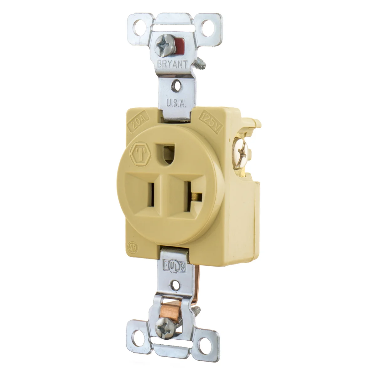 GRAINGER 5361I Receptacle, Single, 5-20R, 20 A, 125V AC, Ivory, 2 Poles, Screw Terminals, Std Resist | CP8XYR 49YY71