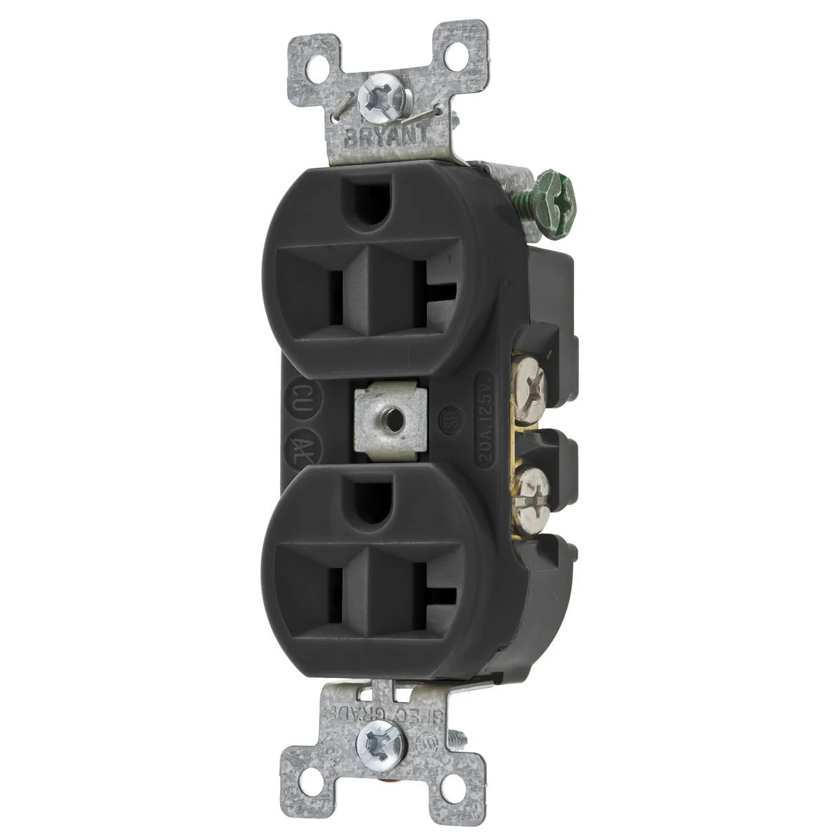 GRAINGER 5362BBLK Receptacle, Duplex, 5-20R, 20 A, 125V AC, Black, 2 Poles, Screw Terminals | CP8XVX 52HC68