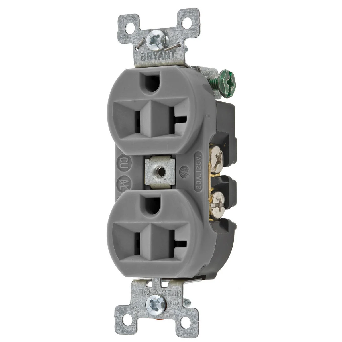 GRAINGER 5362BGRY Receptacle, Duplex, 5-20R, 20 A, 125V AC, Gray, 2 Poles, Screw Terminals | CP8XWE 52HC69