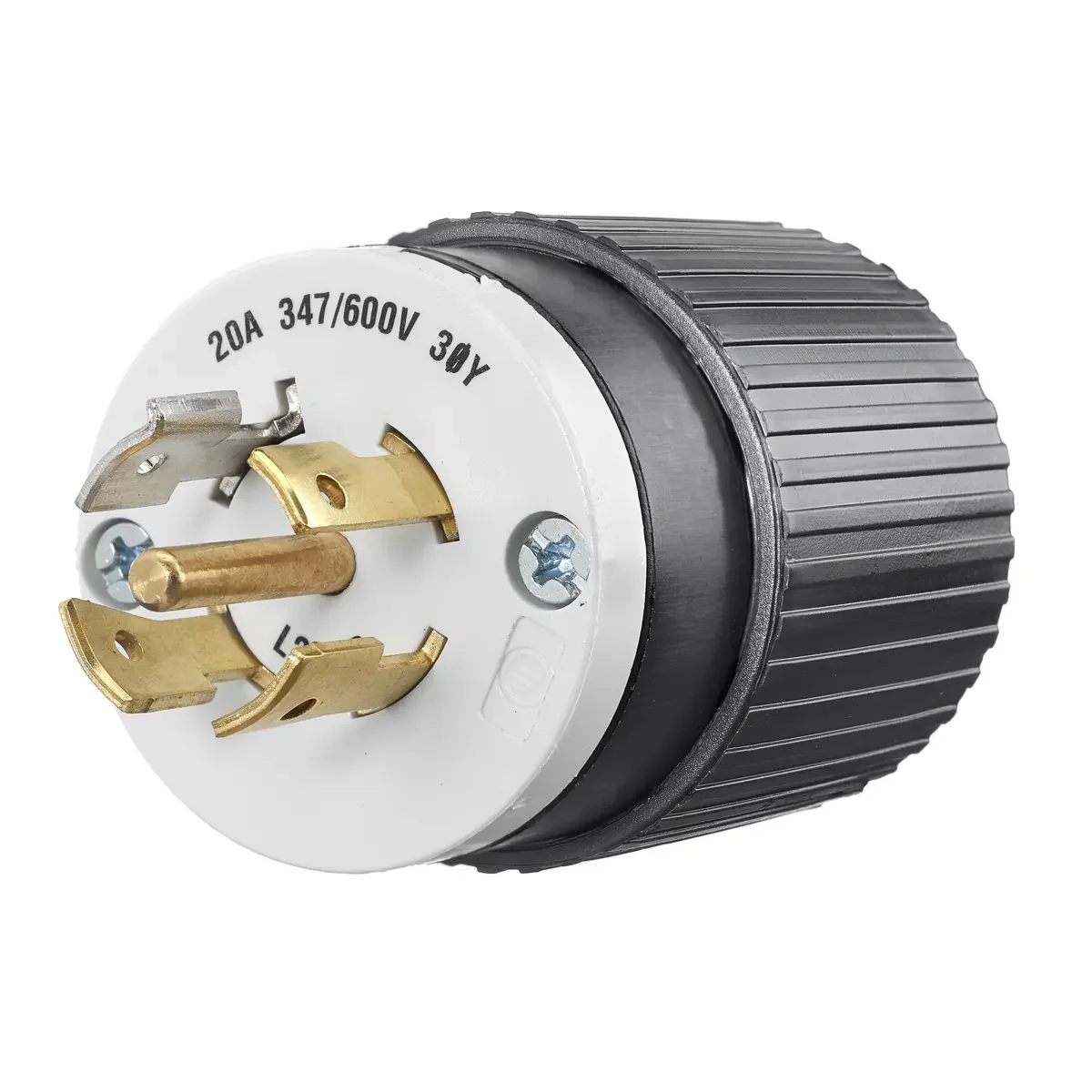GRAINGER 72320NP Locking Plug, L23-20P, 347/600V AC, 20 A, 4 Poles, Black/White, Screw Terminals, L23-20 | CQ2FYE 49YX38