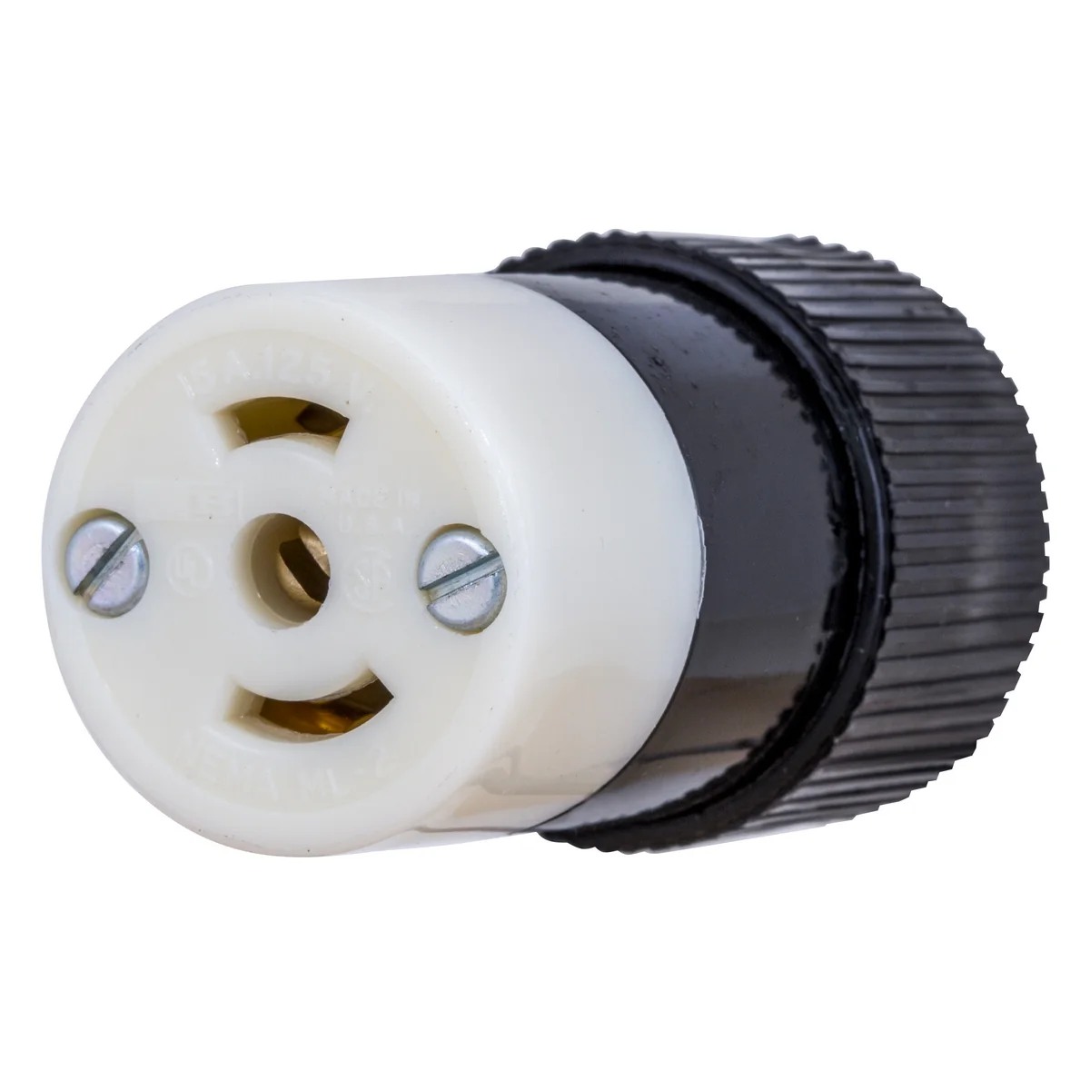 GRAINGER 7593NC Midget Locking Connector, ML2-15R, 15 A, 125V AC, 2 Poles, Black/White, Screw Terminals | CQ2FXQ 49YX74
