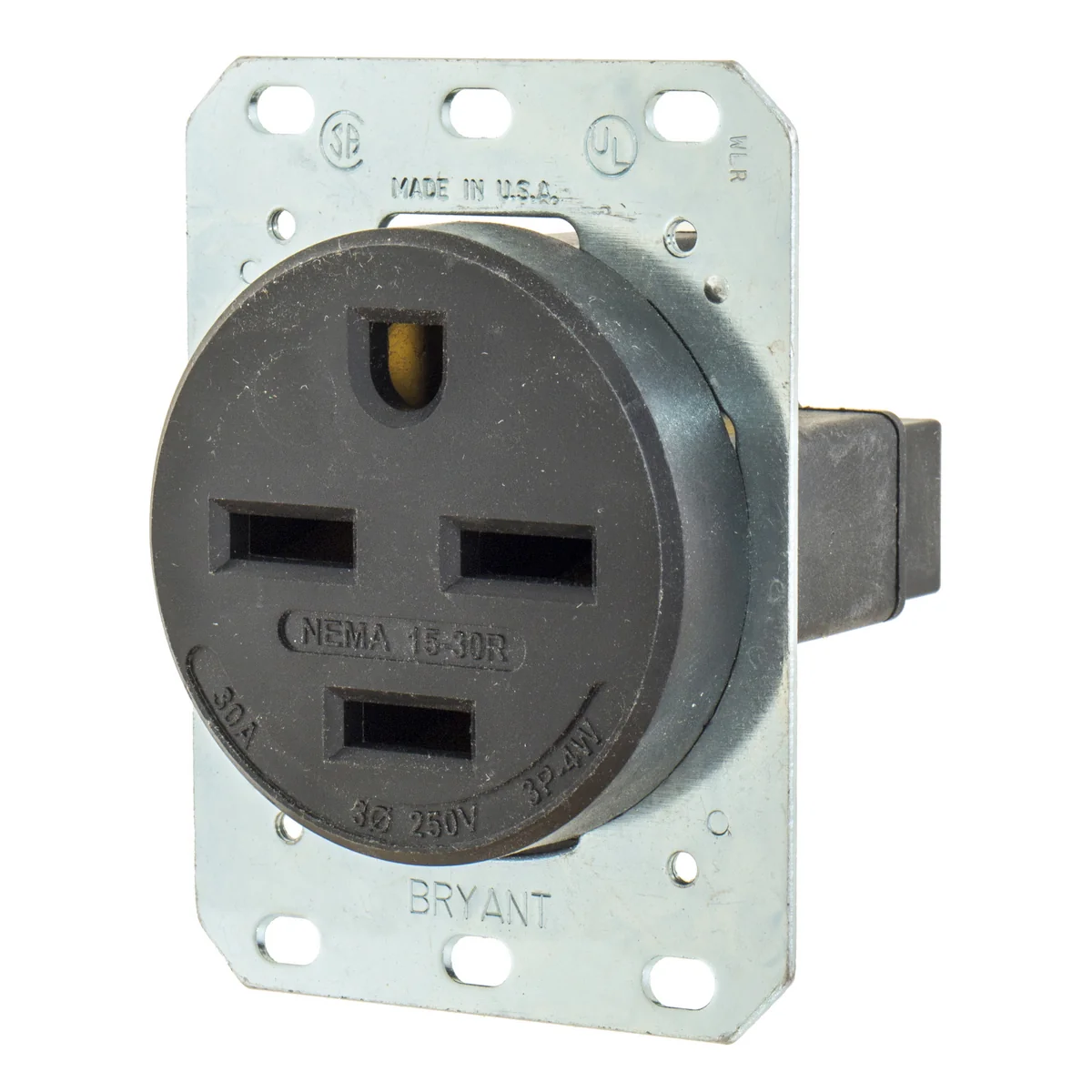 GRAINGER 8430FR Receptacle, Single, 15-30R, 250V AC, 30 A, 3 Poles, Black, Screw Terminals, Std Protection | CQ2GBY 49YY88