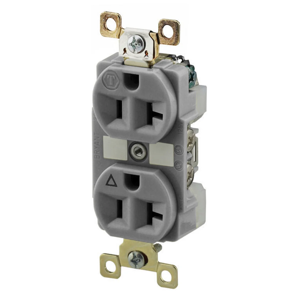 GRAINGER BRY5362IGGRY Receptacle, Duplex, 5-20R, 125V AC, 20 A, 2 Poles, Gray, Screw Terminals, Isolated Ground | CQ2GBJ 52HD24