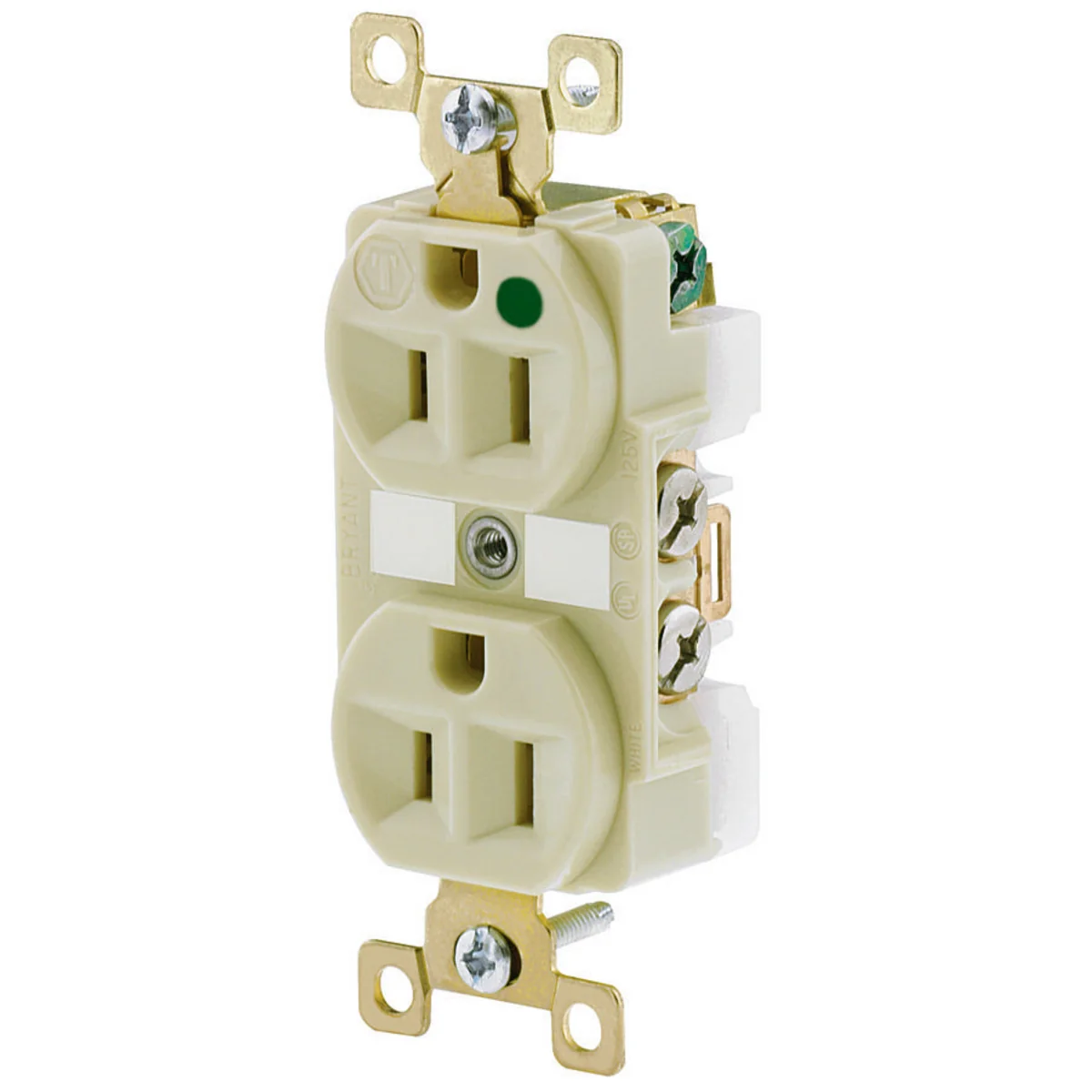 GRAINGER BRY8200I Receptacle, Duplex, 5-15R, 15 A, 125V AC, Ivory, 2 Poles, Screw Terminals | CQ2EWX 52HD41