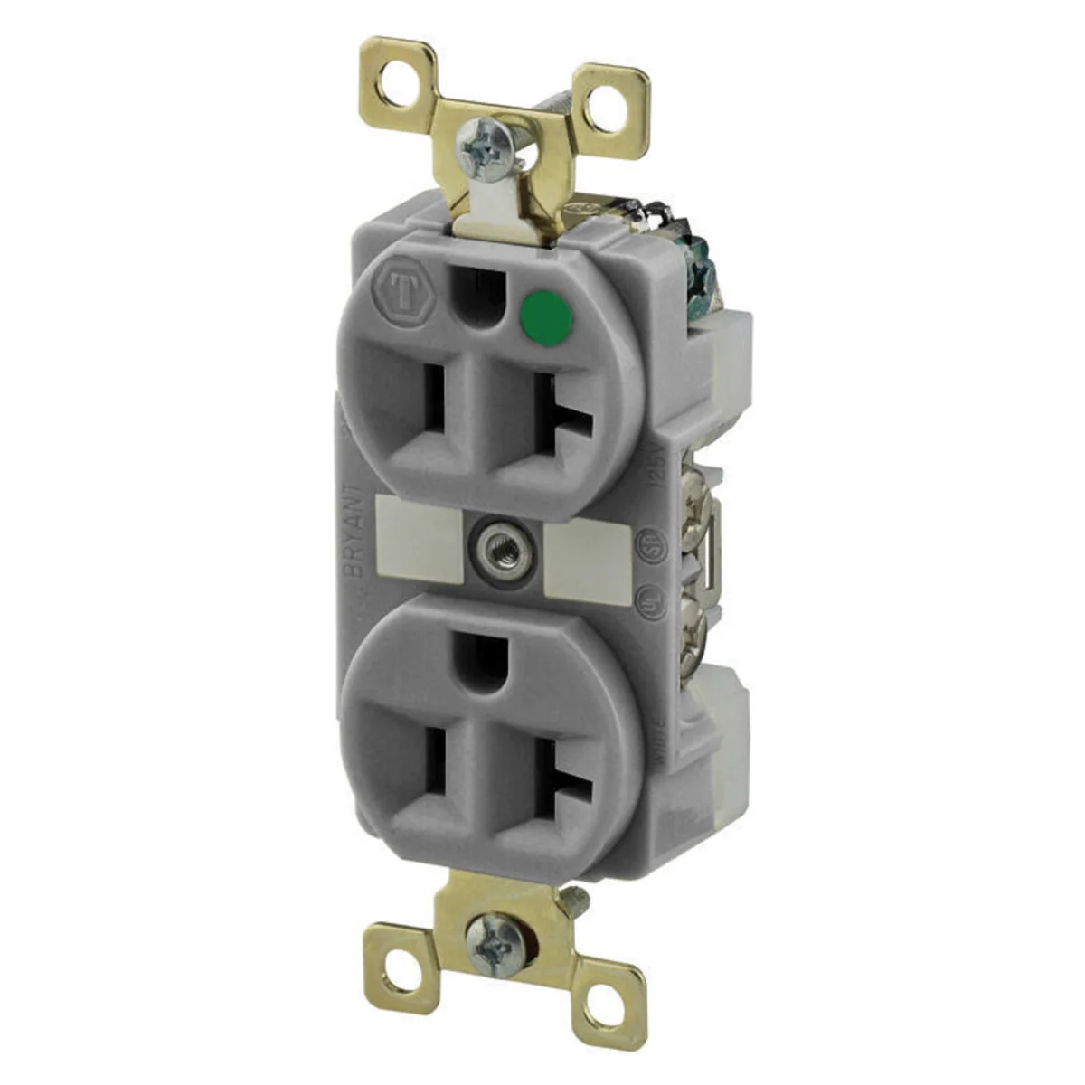 GRAINGER BRY8300GRY Receptacle, Duplex, 5-20R, 20 A, 125V AC, Gray, 2 Poles, Screw Terminals | CQ2EXZ 52HD49