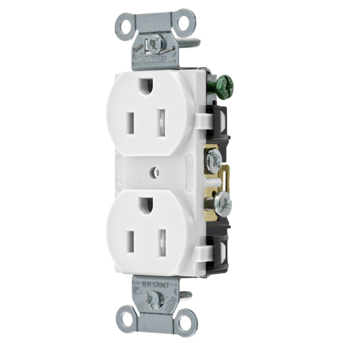 GRAINGER CBRS15WWRTR Receptacle, Duplex, 5-15R, 15 A, 125V AC, White, 2 Poles, Screw Terminals | CP8XVQ 52HD69