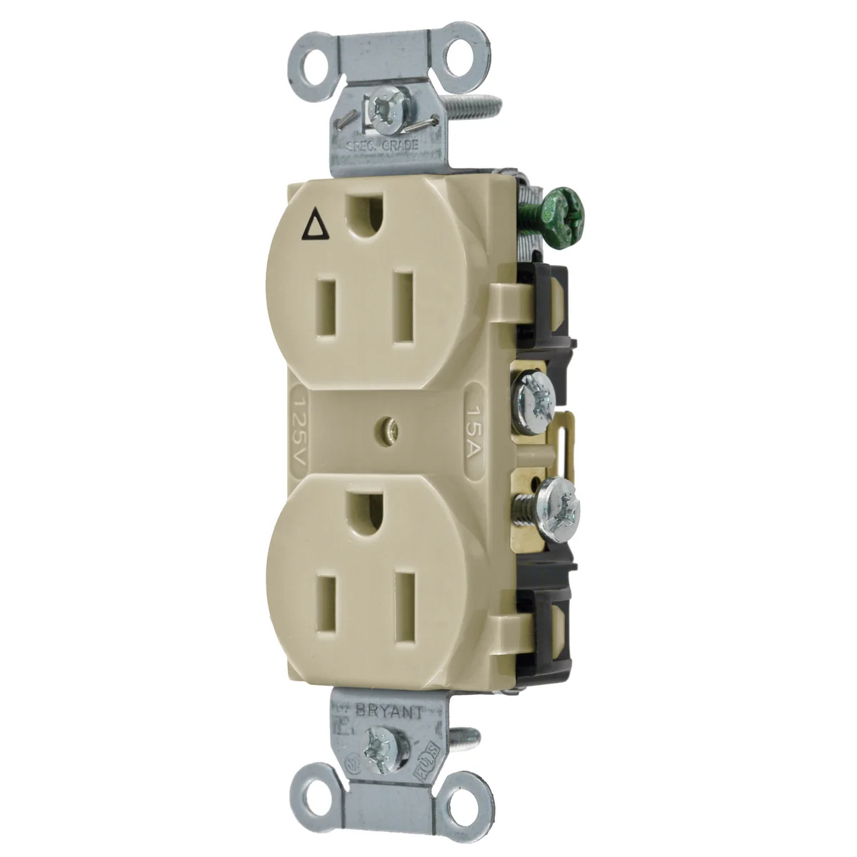 GRAINGER CR15IGI Receptacle, Duplex, 5-15R, 15 A, 125V AC, Ivory, 2 Poles, Screw Terminals | CP8XVH 52HD74